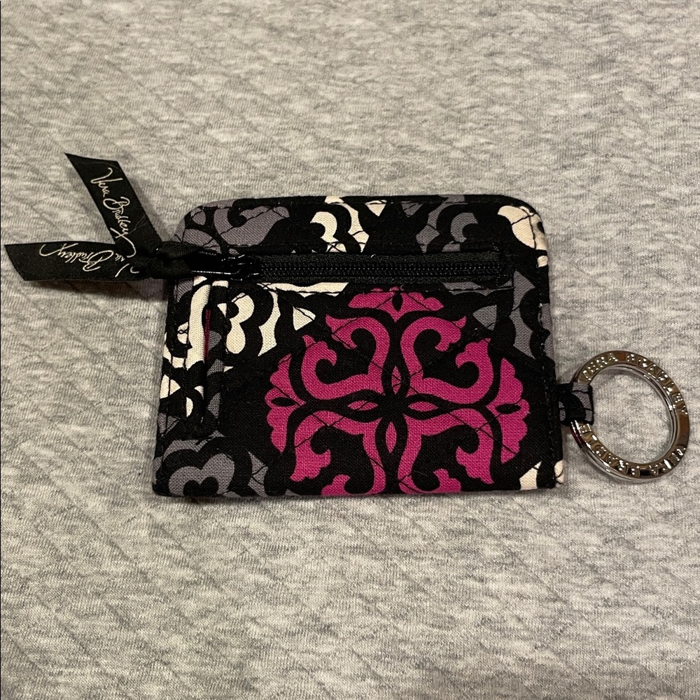 NEW Vera Bradley Black and Pink Canterberry Magenta Floral Keychain ID Wallet
